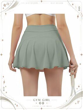 Nylon Spandex Pleated Tennis Skort with Shorts Pocket Golf Skirt